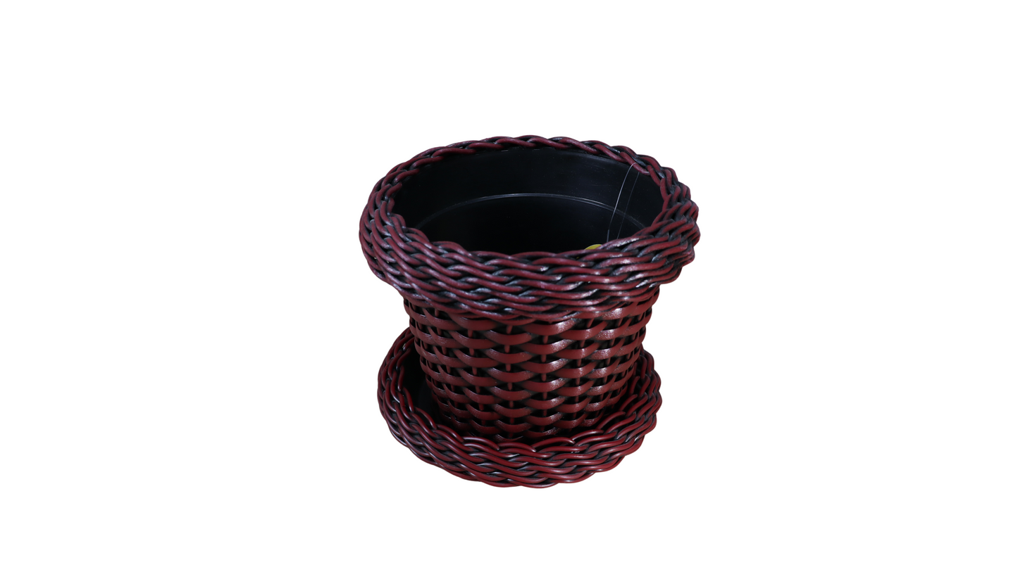 MACETA TEJIDA DAGUA 18 CM ROJO + PLATO 17 TEJIDO