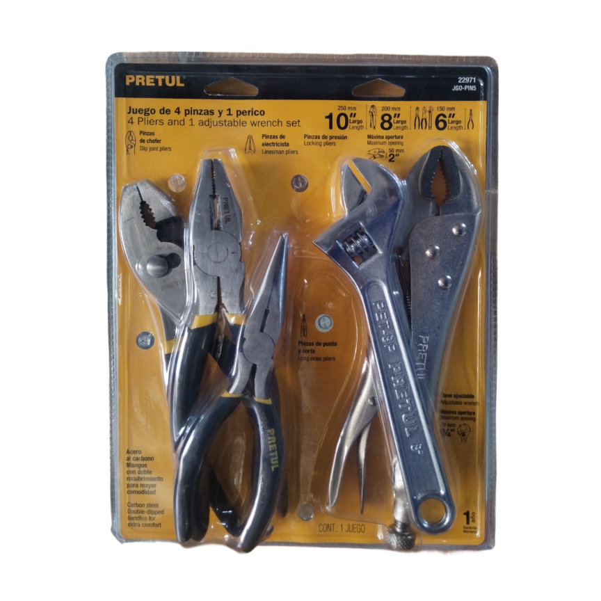 JUEGO 4 ALICATES Y 1 LLAVE EXPANSIVA 22971