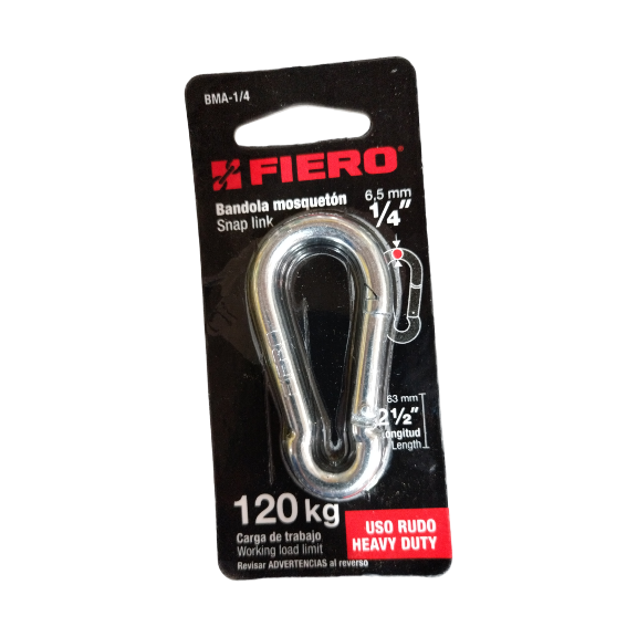 MOSQUETON ACERO GANCHO 1/4 44038