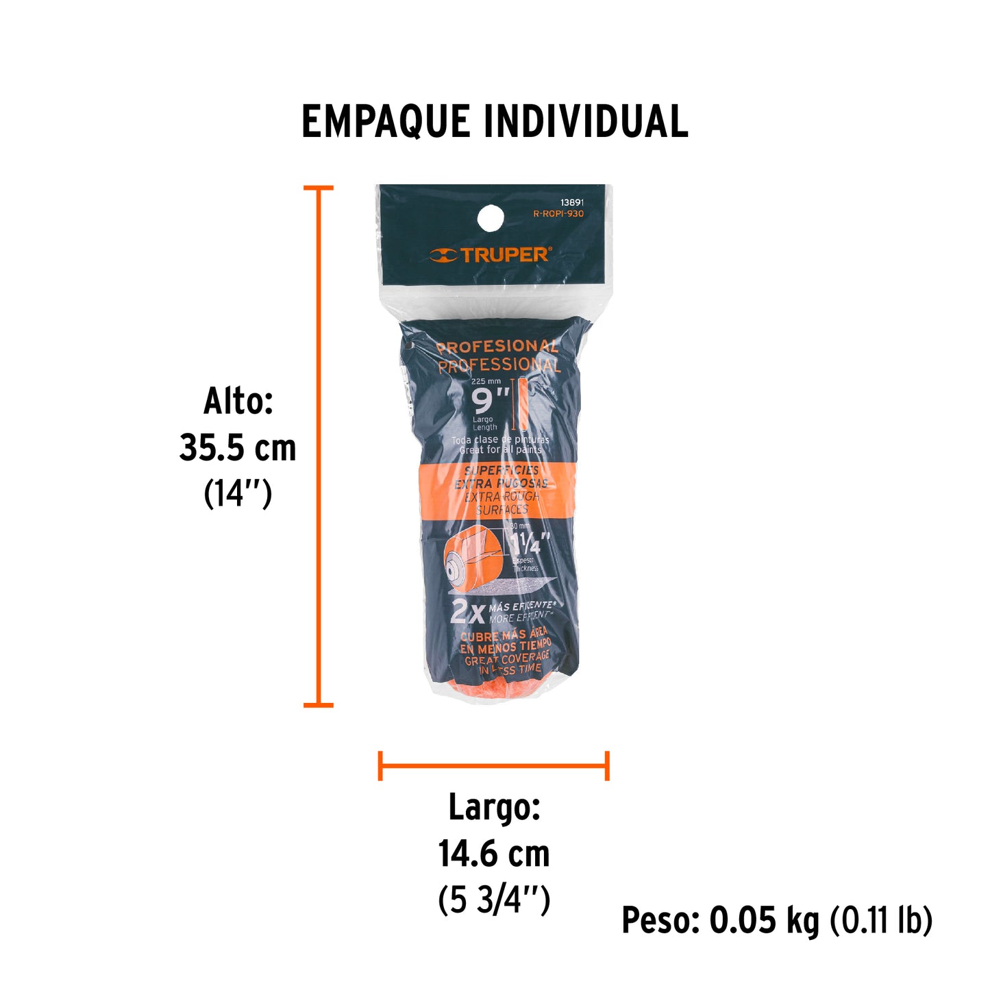 FELPA PARA RODILLO 9"X 1-1/4" SUP EXTRA RUGOSO 13891