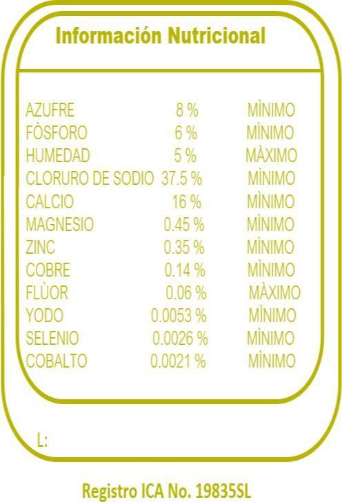 Sal mineralizada Levante y Ceba 6% Suplegan - composición nutricional