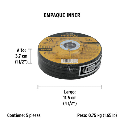 DISCO TIPO 27 DE 4-1/2 X 6.2 MM DESBASTE METAL 29955