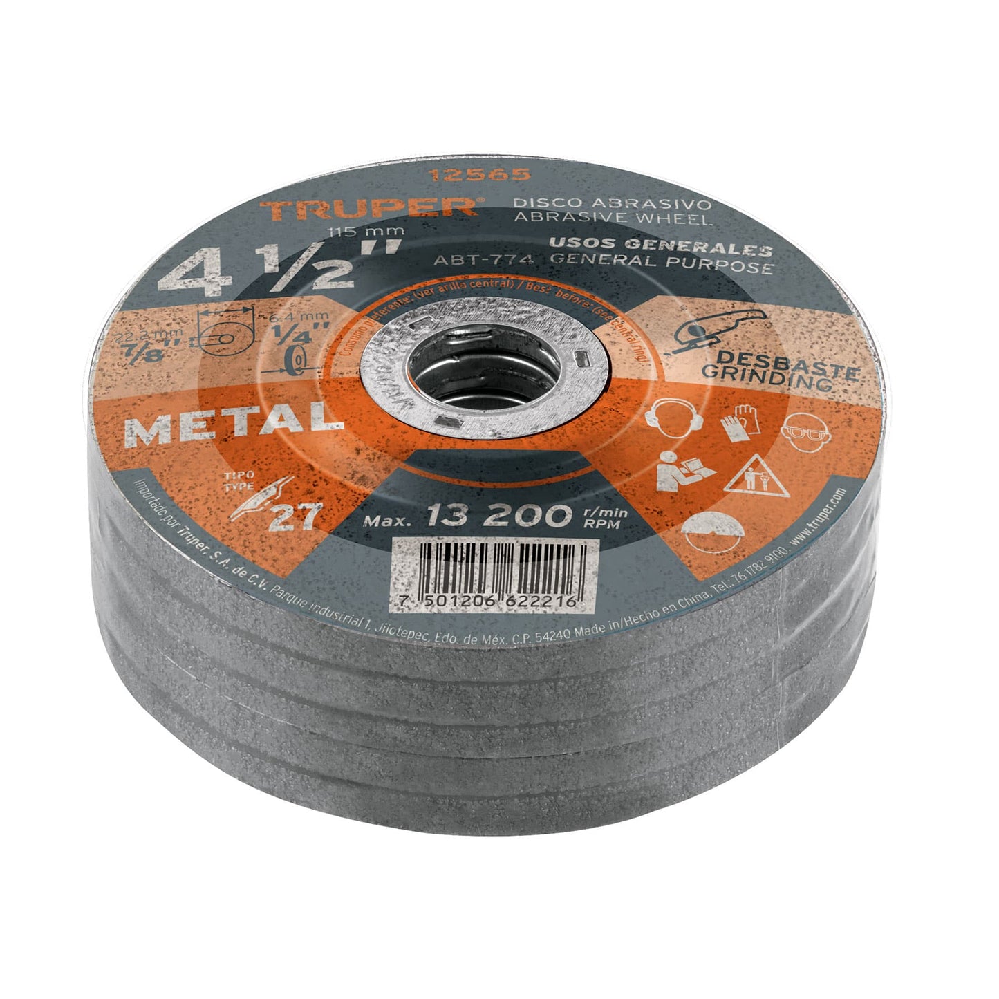 DISCO TIPO 27 DE 4-1/2 X 6.4 MM PARA DESBASTE DE METAL 12565