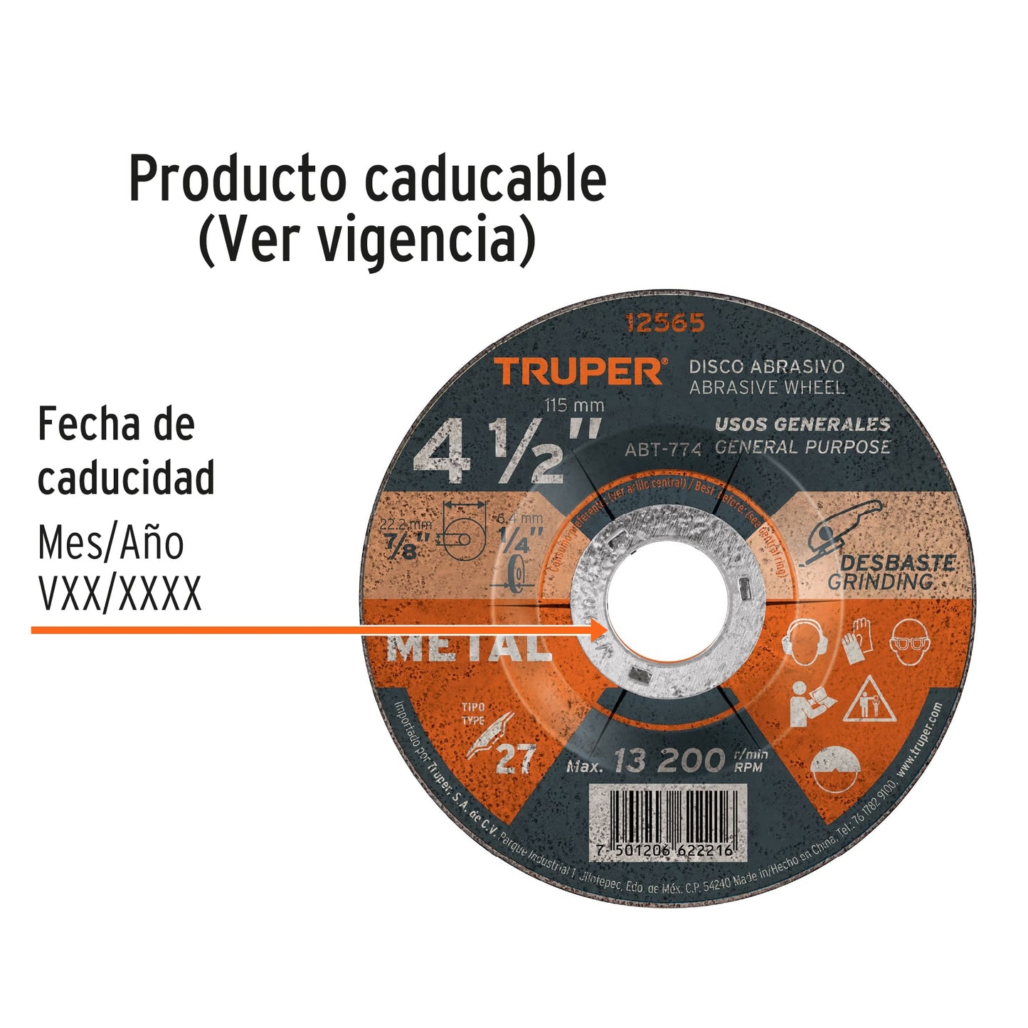 DISCO TIPO 27 DE 4-1/2 X 6.4 MM PARA DESBASTE DE METAL 12565