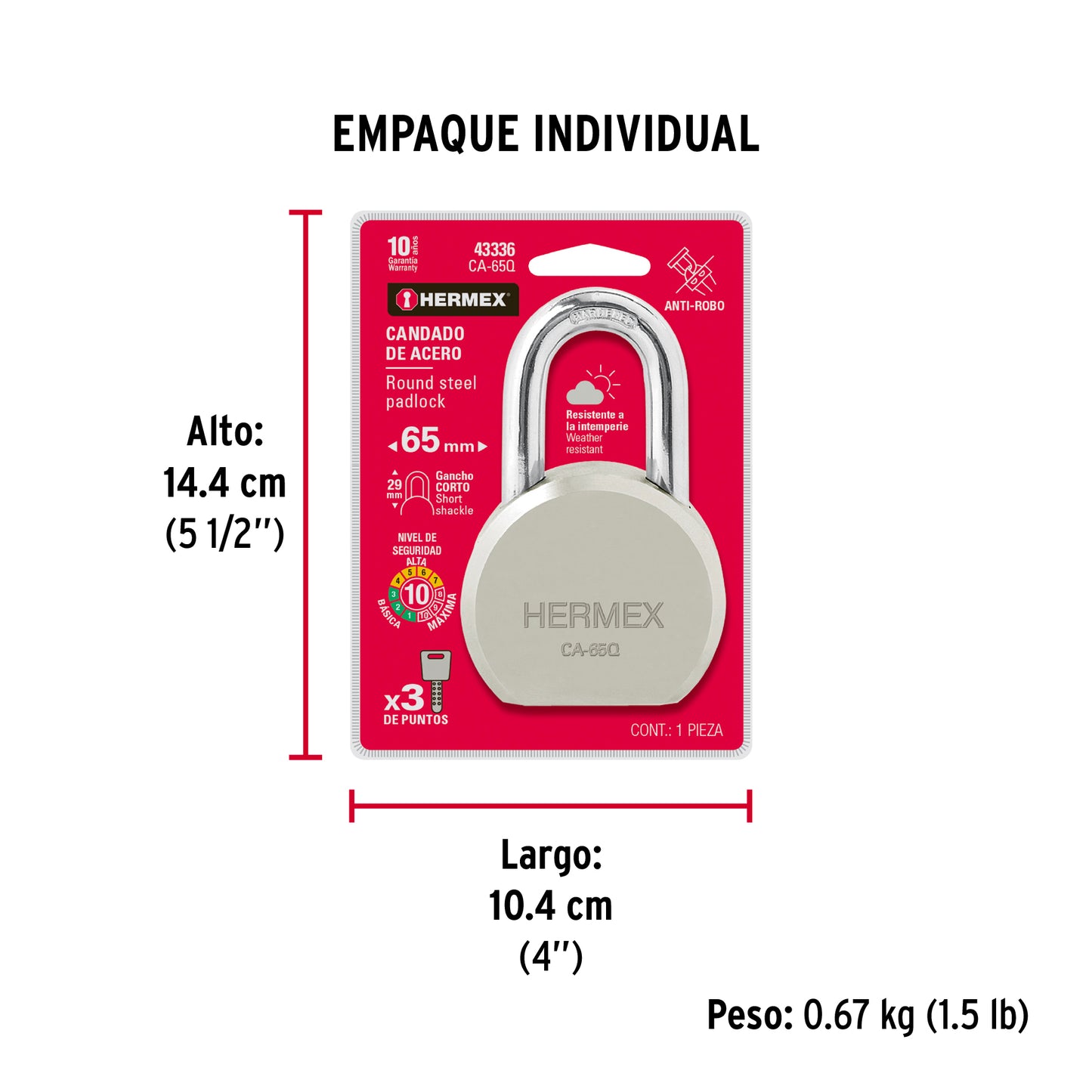 CANDADO DE ACERO HERMEX 43336