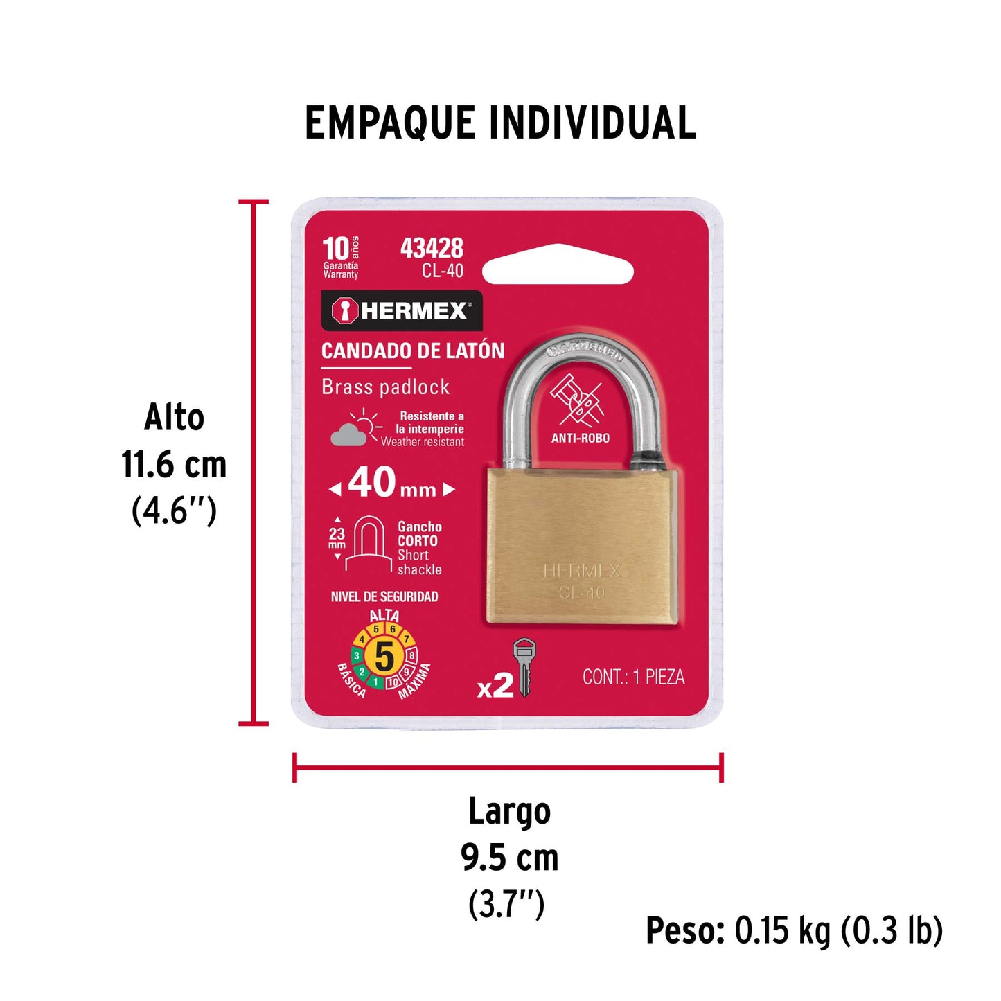 VORHÄNGESCHLOSS AUS MESSING 40MM 43428