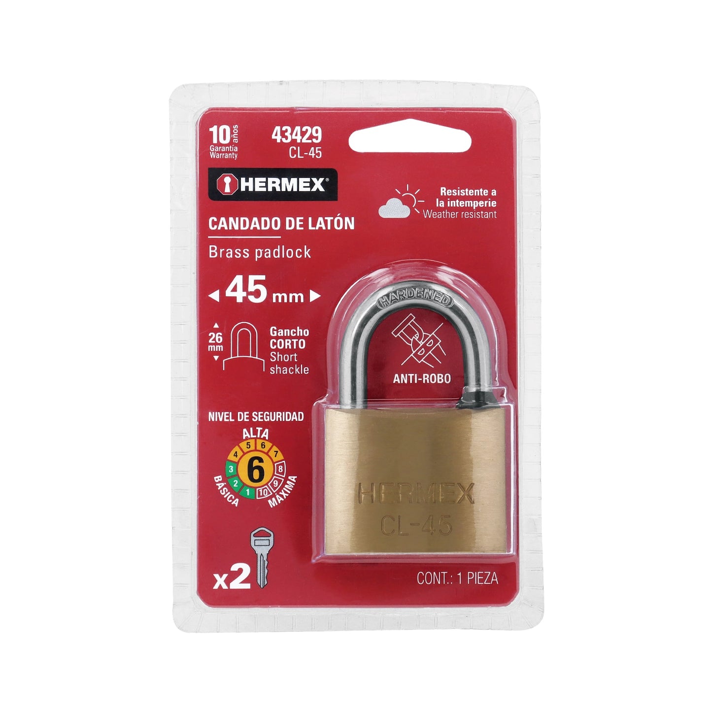 VORHÄNGESCHLOSS AUS MESSING 45MM 43429