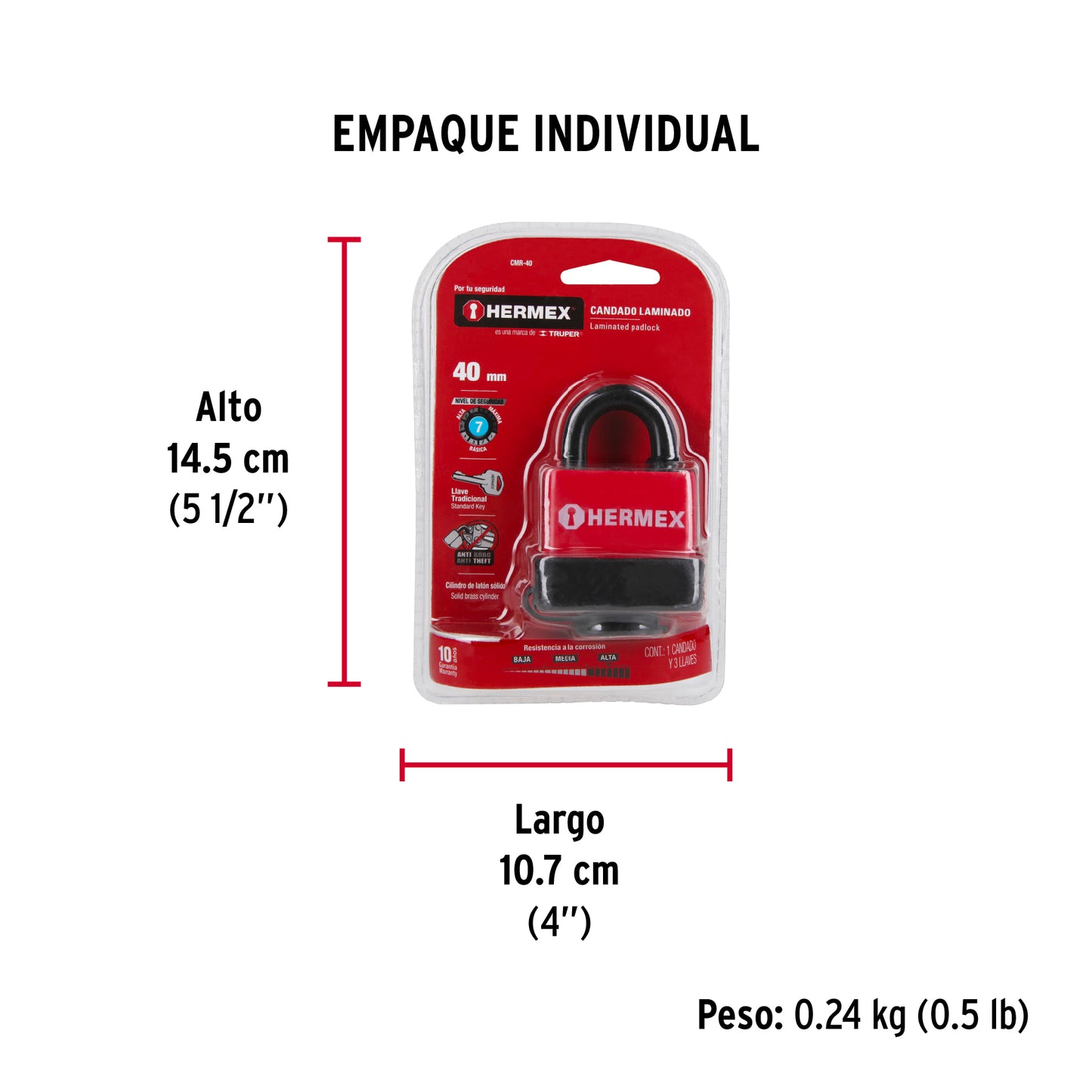 KUNSTSTOFFBESCHICHTETES VORHÄNGESCHLOSS 40MM 43367