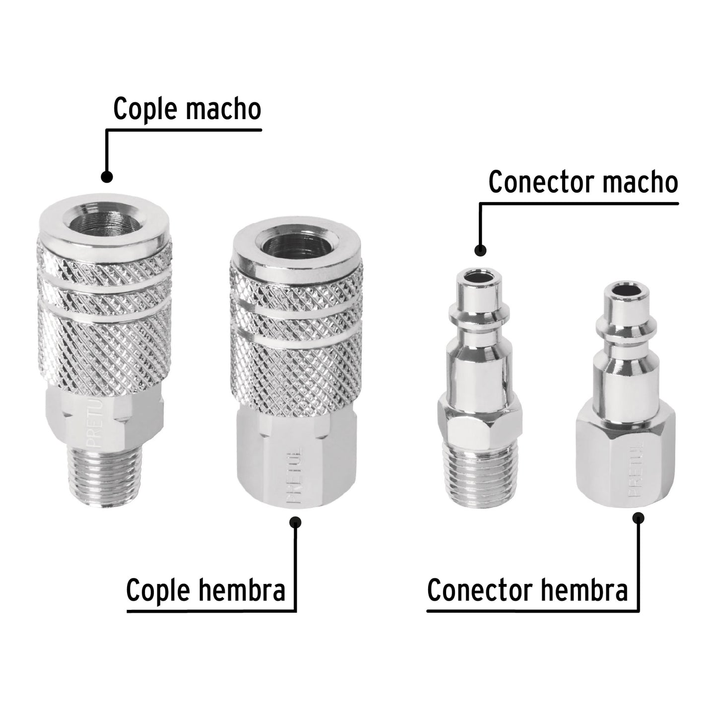 JUEGO DE 2 conectores y 2 acoples para compresor PRETUL 27020