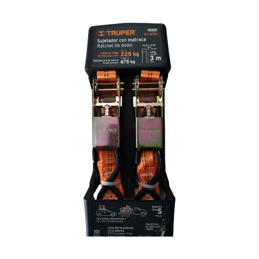 JUEGO DE 2 ESLINGAS CON RATCHET CARGA MAX 675KG 19281