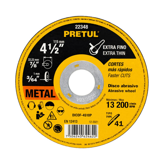 DISCO TIPO 41 DE 4 1/2 X1MM CORTE FINO METAL 22348