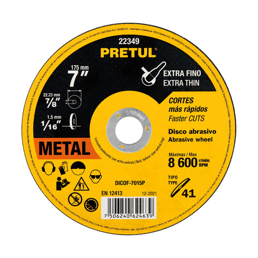 DISCO CORTE FINO 7" PRETUL 22349