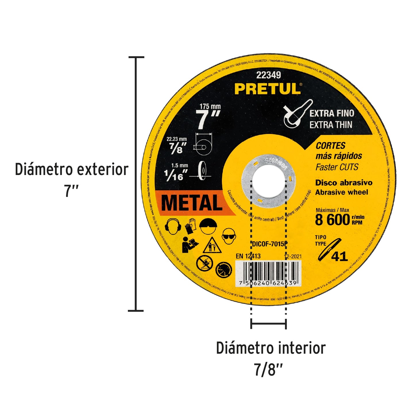 DISCO CORTE FINO 7" PRETUL 22349