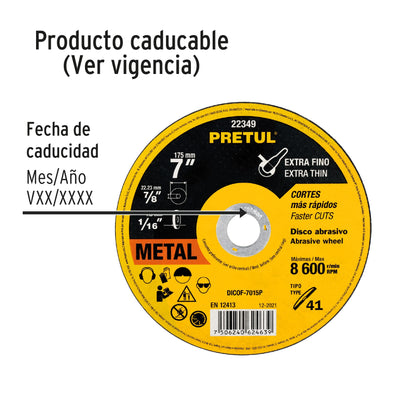 DISCO CORTE FINO 7" PRETUL 22349