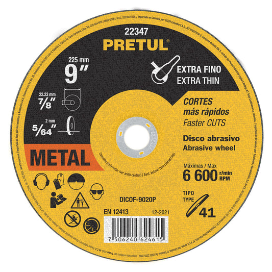 DISCO TIPO 41 DE 9 X 2MM CORTE FINO DE METAL  22347