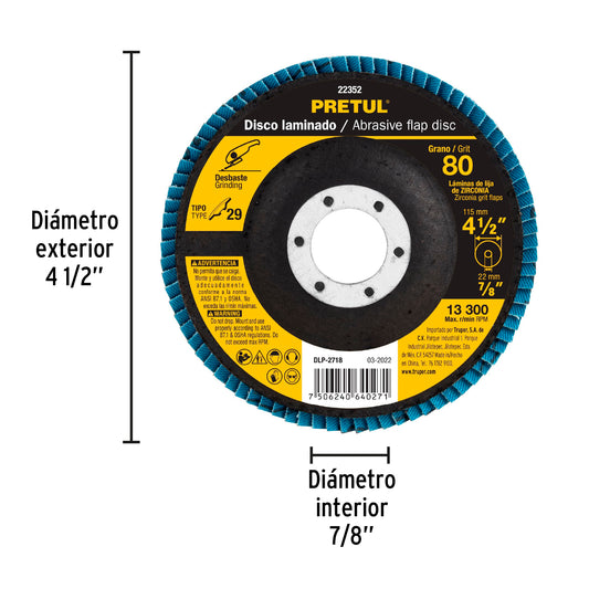 DISCO LIMADO 4-1/2 grano 80 centro 7/8 fibra 22352