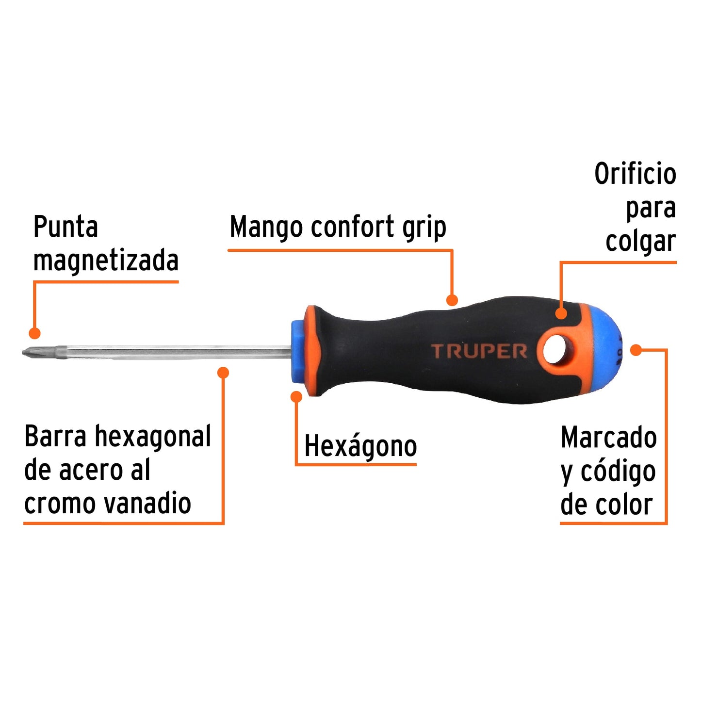 DESTORNILLADOR PUNTA PHILLIPS 1/8" x 2-1/2" MANGO COMFORT GRIP TRUPER 18547