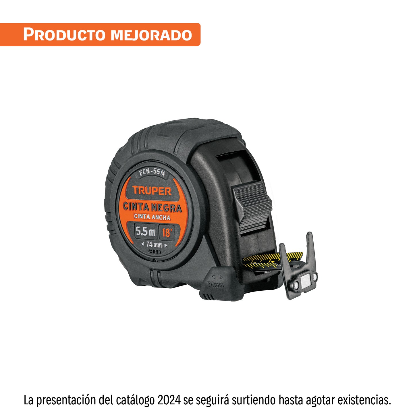 Flexómetro contra impactos 5.5 m, Cinta Negra 25 mm, TRUPER 11745