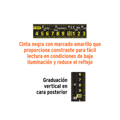 Flexómetro contra impactos 5.5 m, Cinta Negra 25 mm, TRUPER 11745