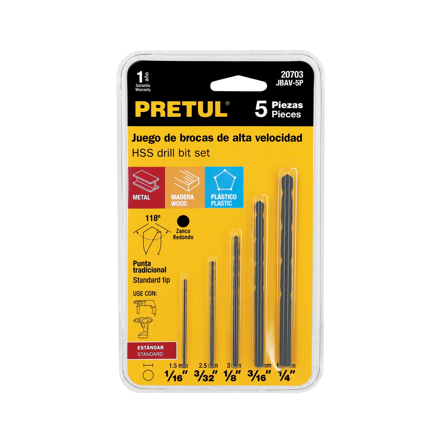 JUEGO DE 5 BROCAS ACERO RÁPIDO 20703