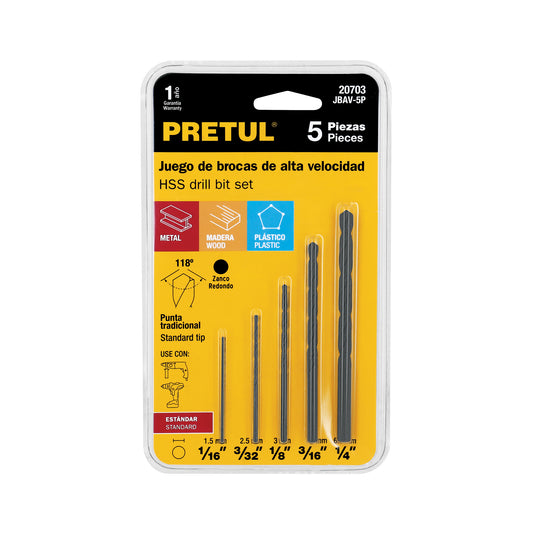 JUEGO DE 5 BROCAS ACERO RÁPIDO 20703