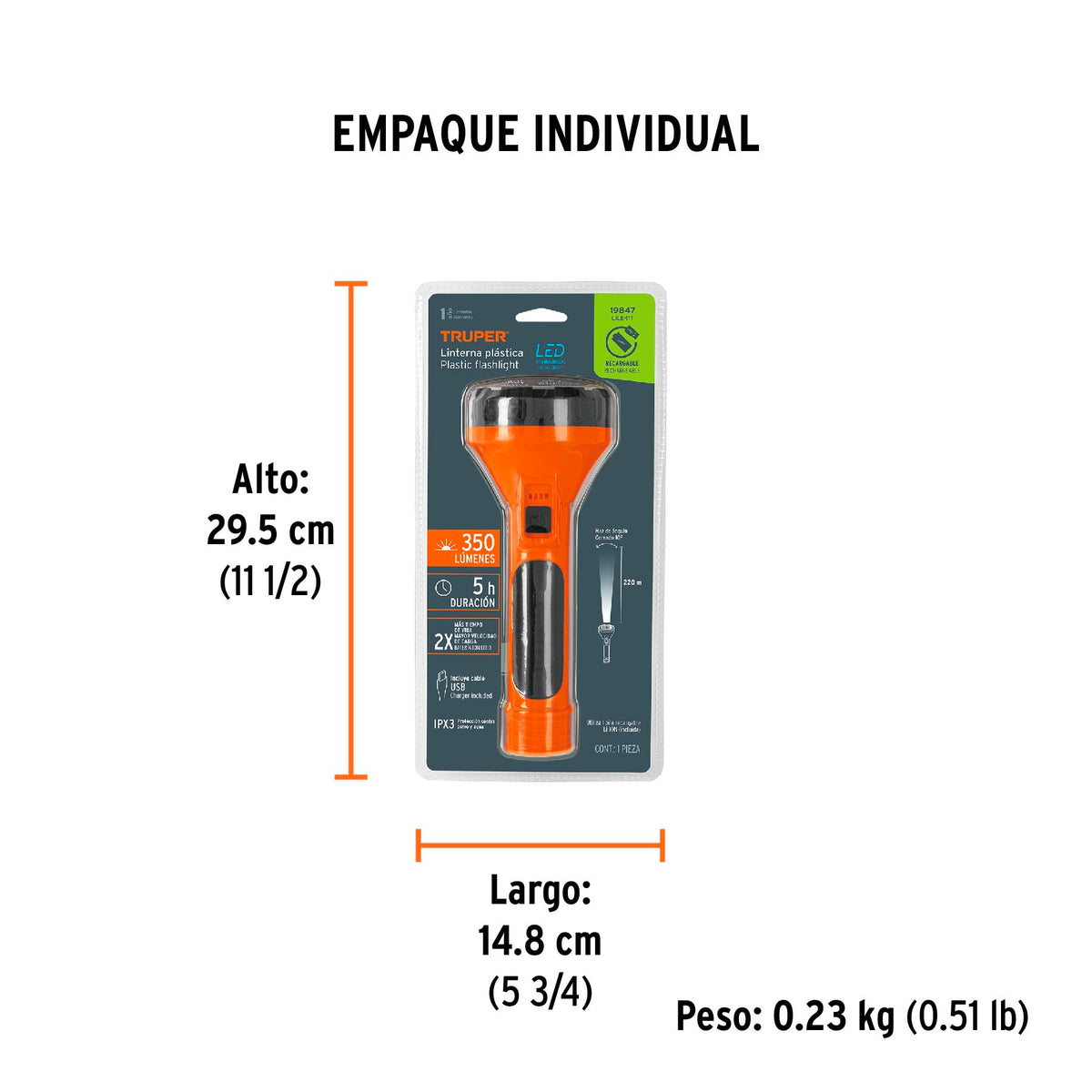 TRUPER 19847 WIEDERAUFLADBARE 200 LM TASCHENLAMPE