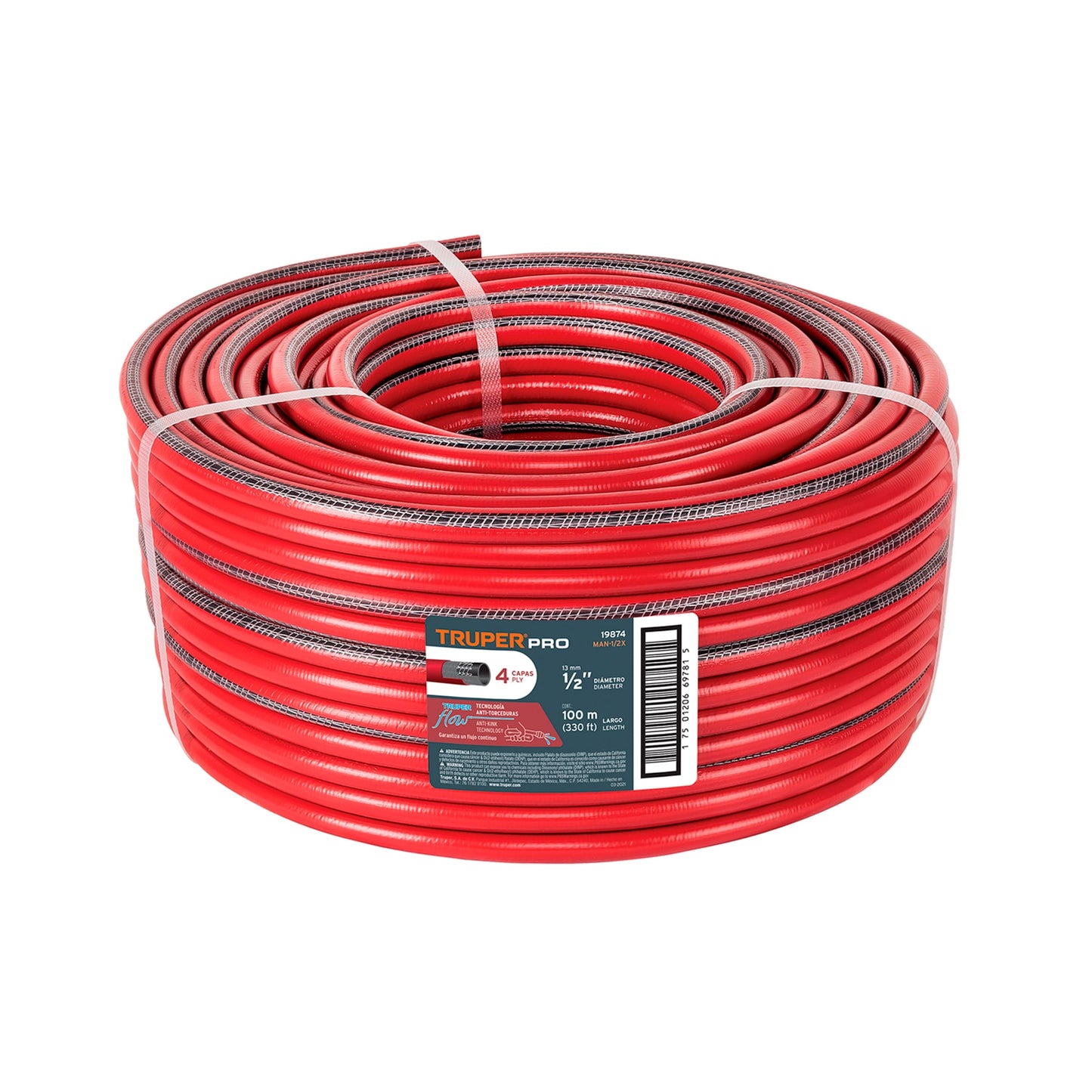 METRO DE MANGUERA 1/2" 4 CAPAS EN ROLLO DE 100M TRUPER 19874