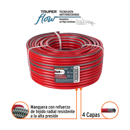 METRO DE MANGUERA 1/2" 4 CAPAS EN ROLLO DE 100M TRUPER 19874