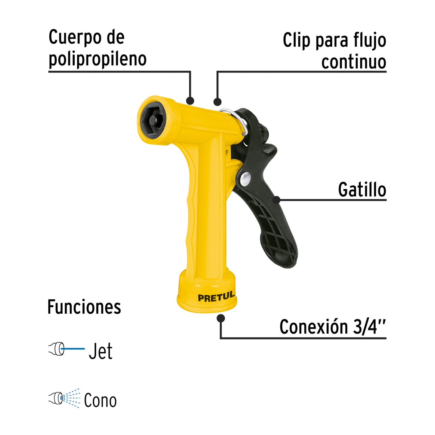 PISTOLA DE RIEGO 4 PULG 2 FUNCIONES PRETUL 22753