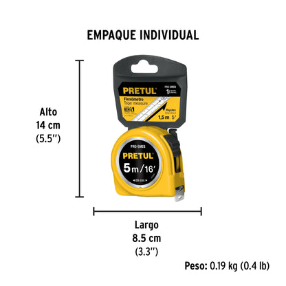 FLEXÓMETRO AMARILLO 5M CINTA 19MM 21606