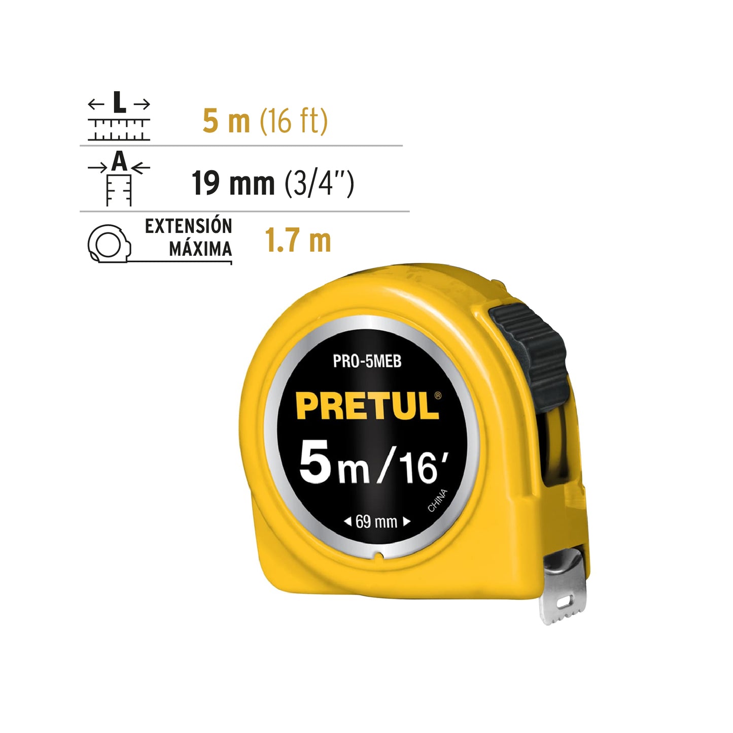 FLEXÓMETRO AMARILLO 5M CINTA 19MM 21606