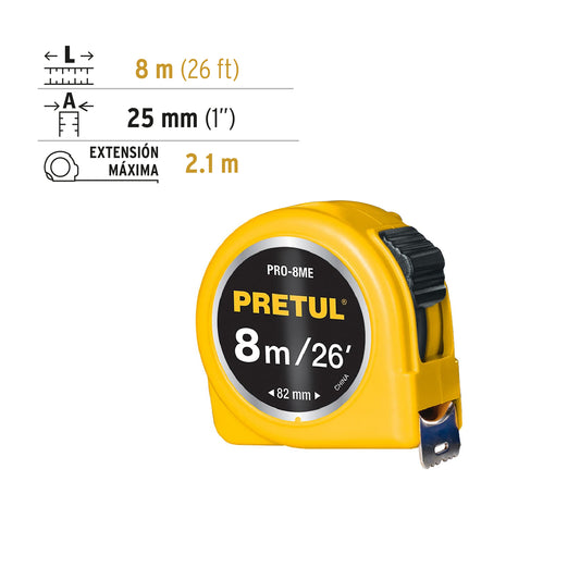 FLEXÓMETRO AMARILLO 8M CINTA 25MM 21603