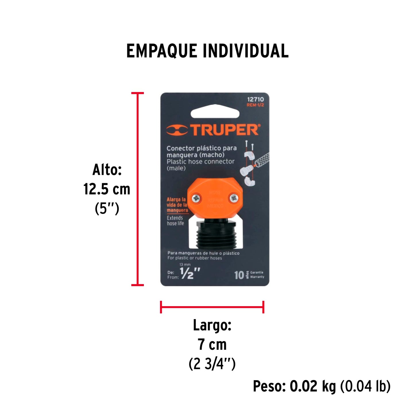 ACOPLE 1/2 MACHO ABS MANGUERA TRUPPER 12710
