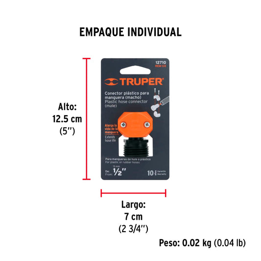 ACOPLE 1/2 MACHO ABS MANGUERA TRUPPER 12710