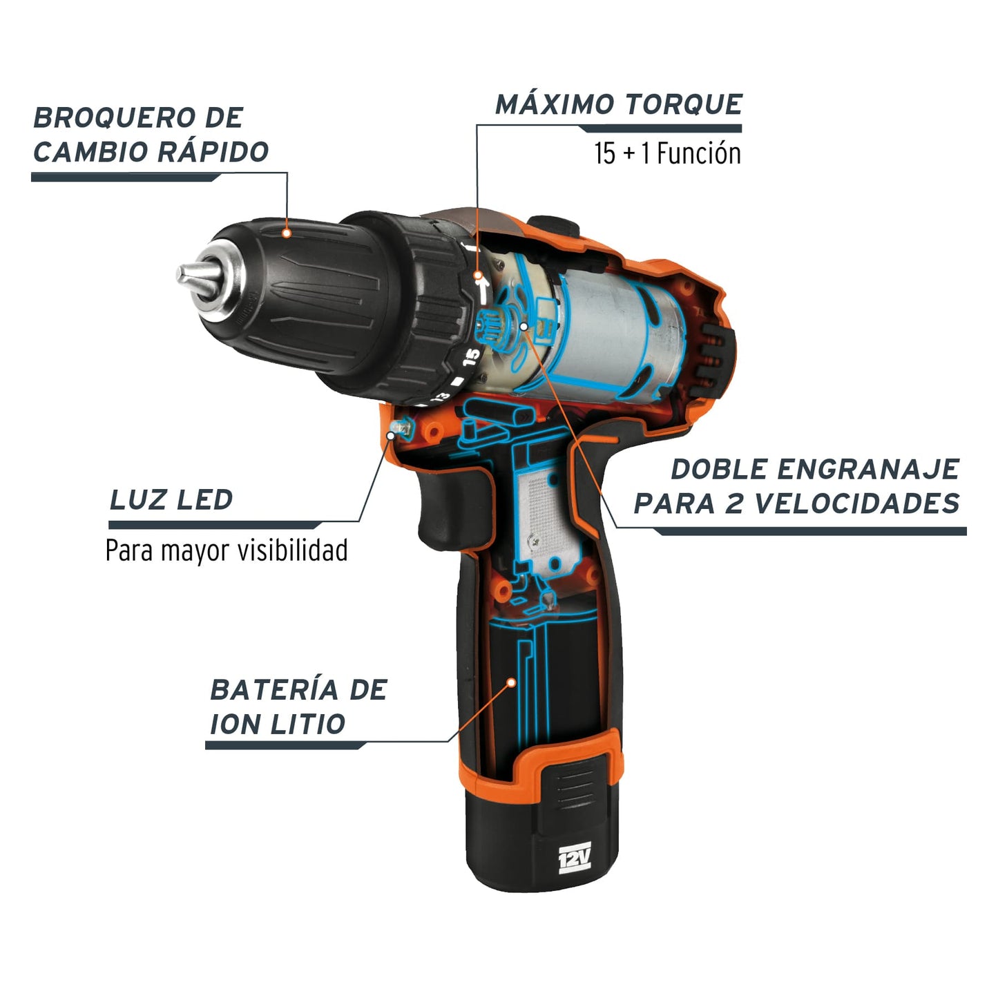 TALADRO COMPACTO INALÁMBRICO 12 V TRUPER 18653