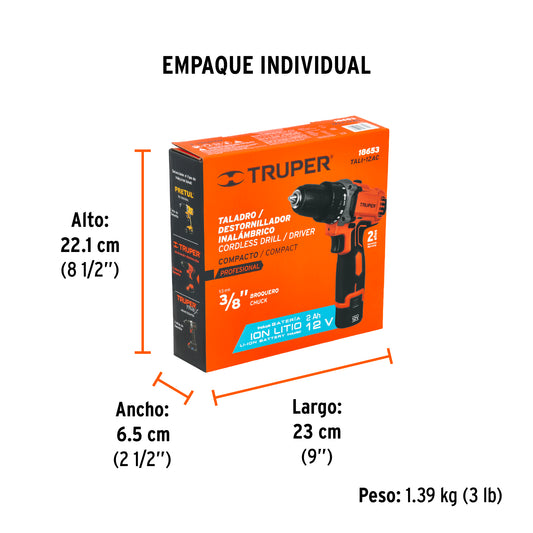 TALADRO COMPACTO INALÁMBRICO 12 V TRUPER 18653