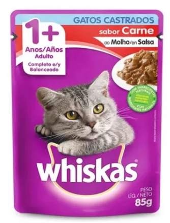 WHISKAS POUCH GATOS CASTRADOS CARNE X 85 G