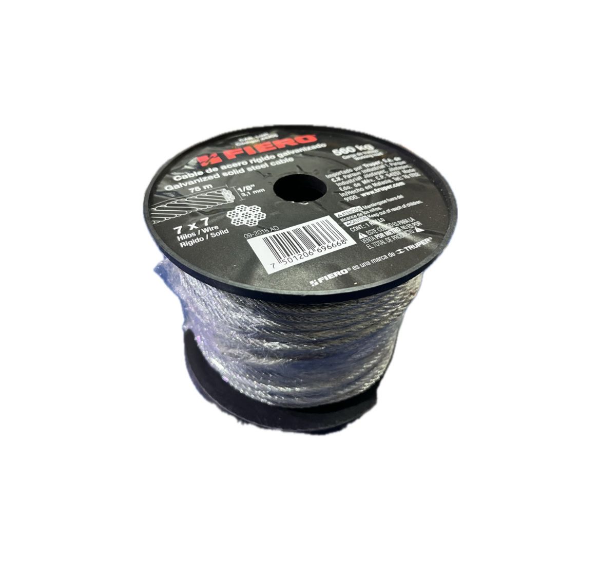 METRO DE CABLE RIGIDO 1/8 DE ACERO 7X7 HILOS 75 M 44205