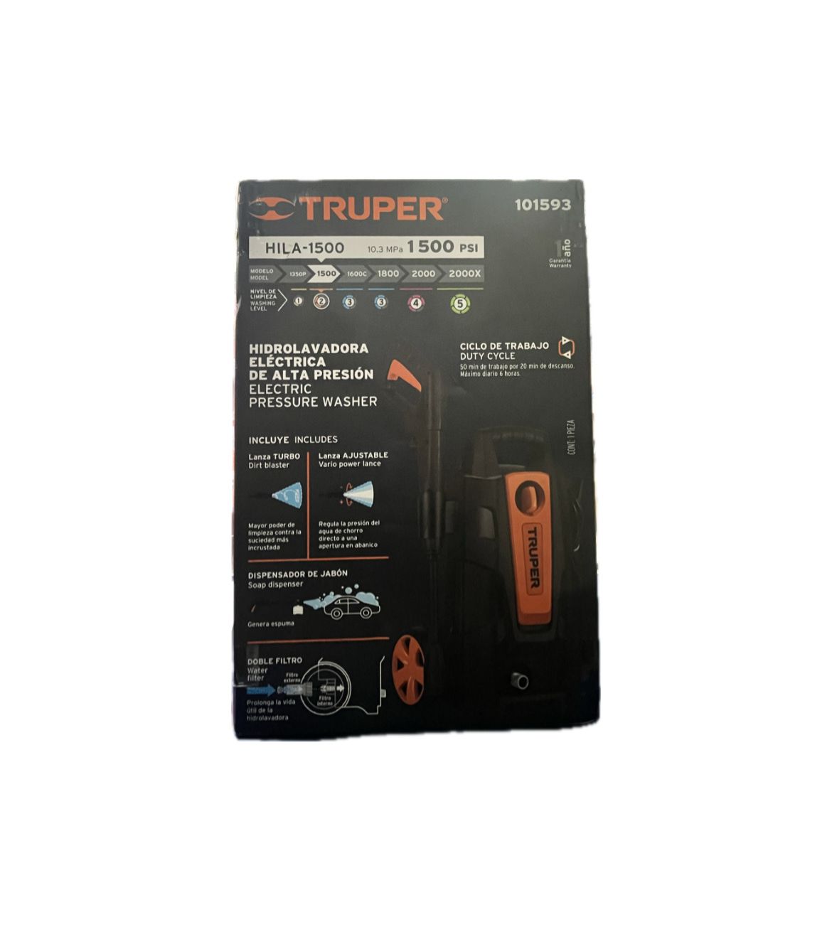 HIDROLAVADORA ELECTRICA 1500 PSI TRUPER 101593