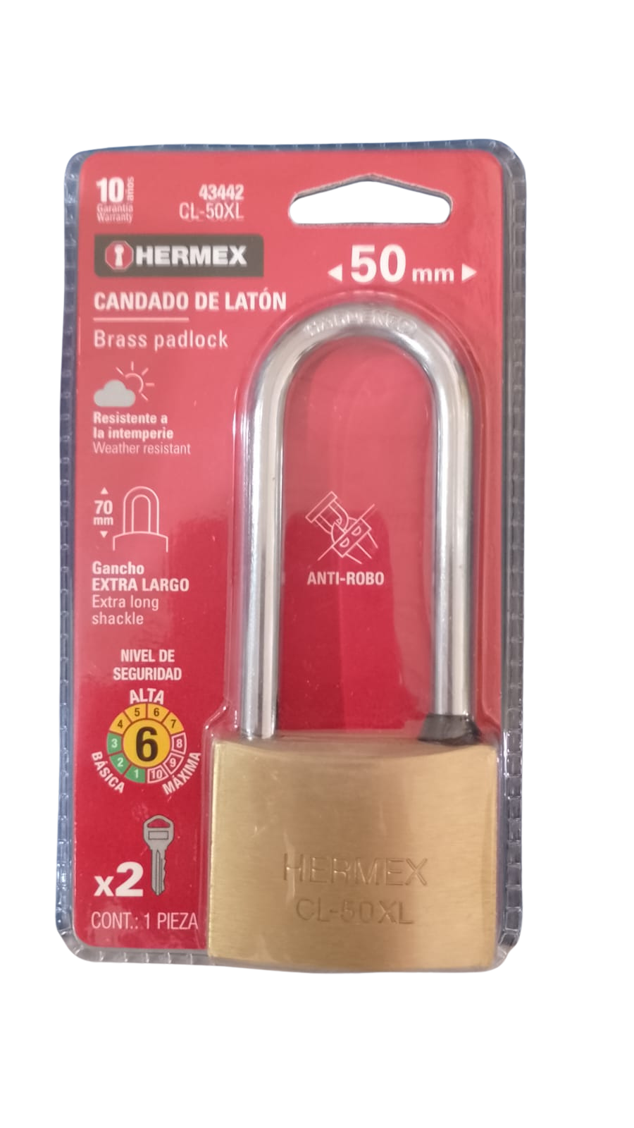 Candado de latón con gancho 43442