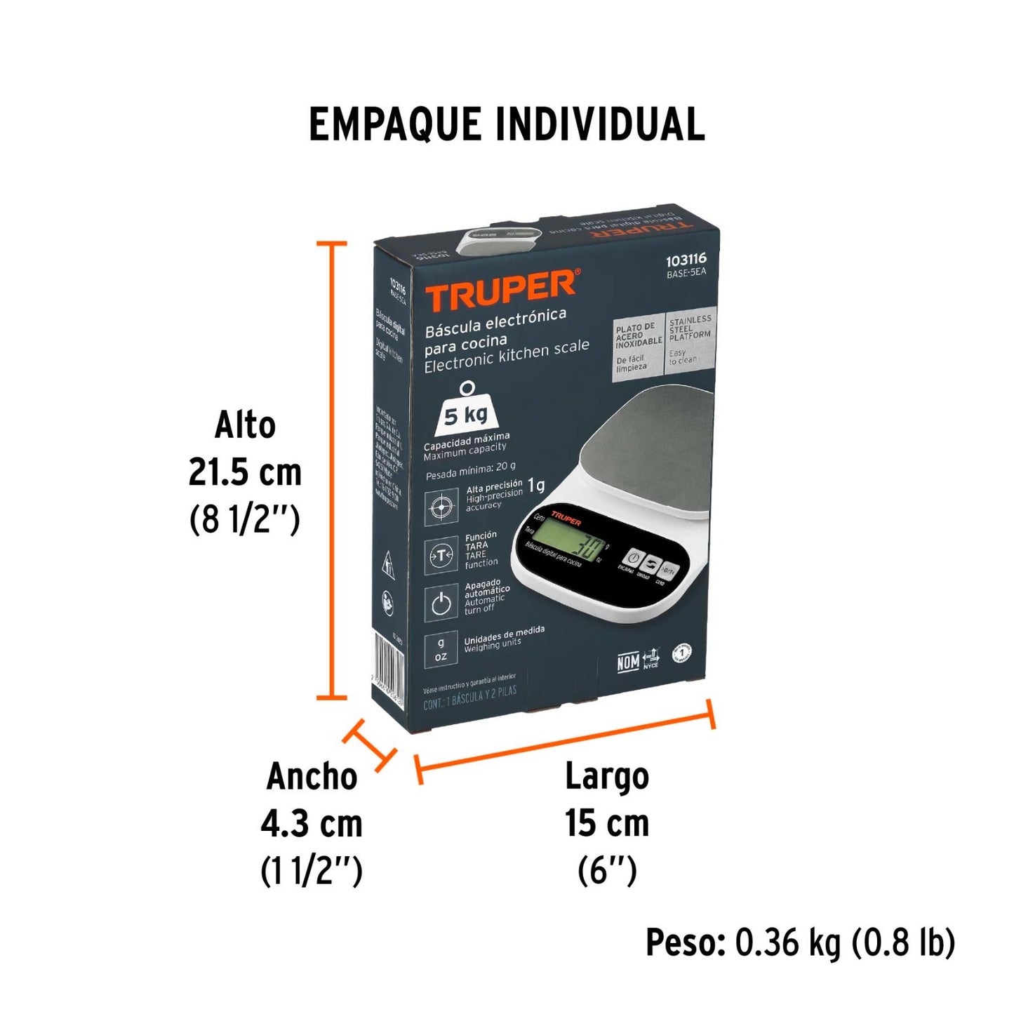BÁSCULA ELECTRONICA 5KG 103116 TRUPER