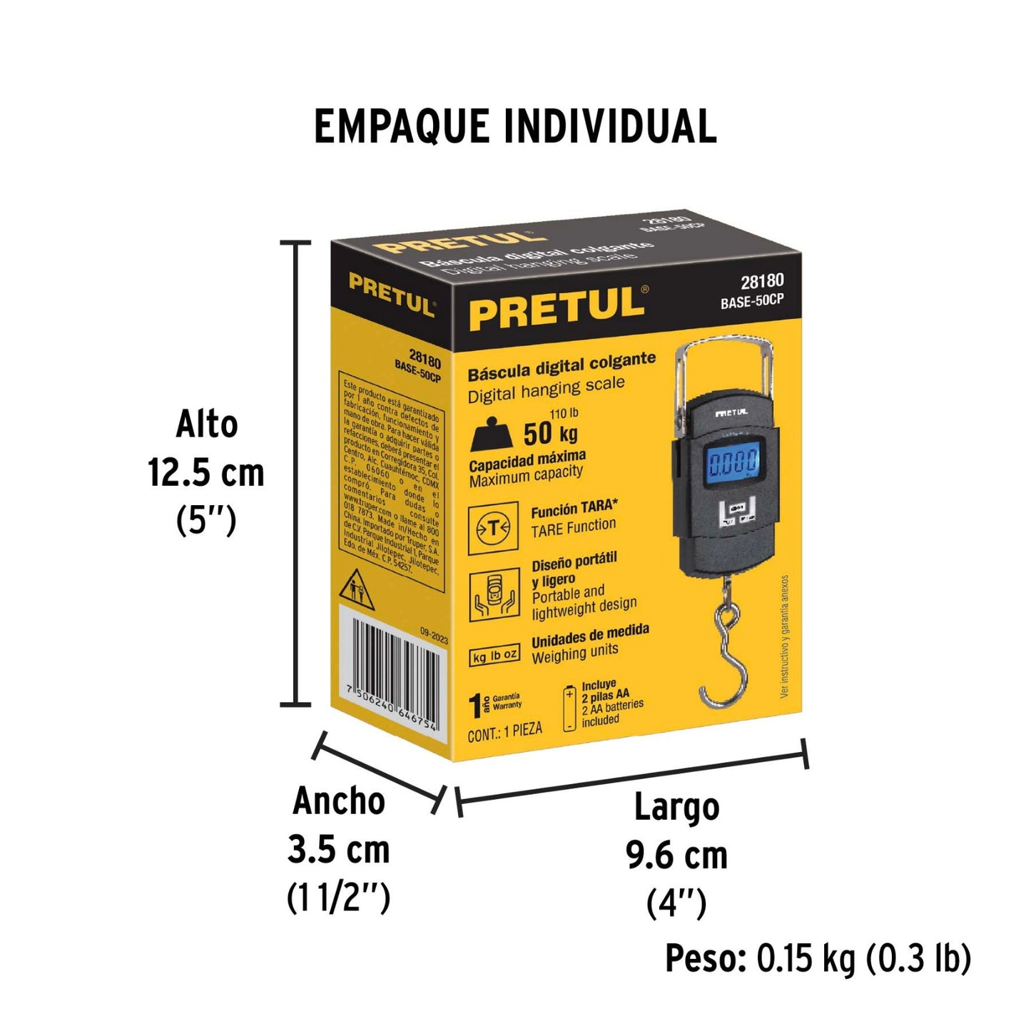 BÁSCULA ELECTRONICA COLGANTE 50KG 28180 PRETUL