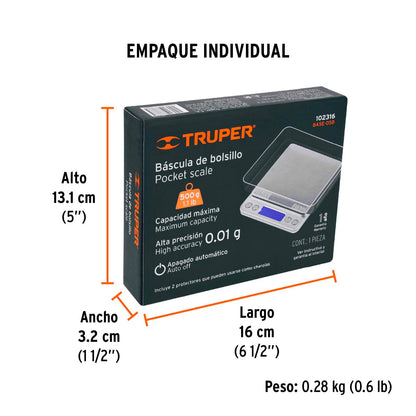 BÁSCULA DE BOLSILLO 500GR TRUPER 102316
