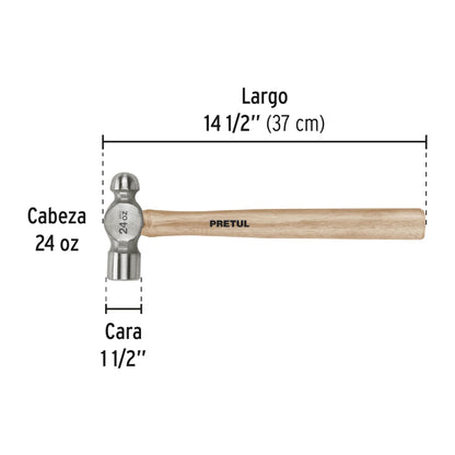MARTILLO PULIDO DE BOLA 24 OZ MANGO MADERA, PRETUL 22659