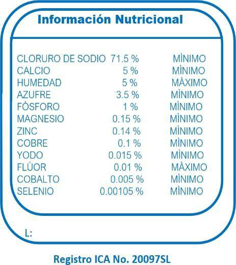 Sal mineralizada Uso General Suplegan - composición nutricional