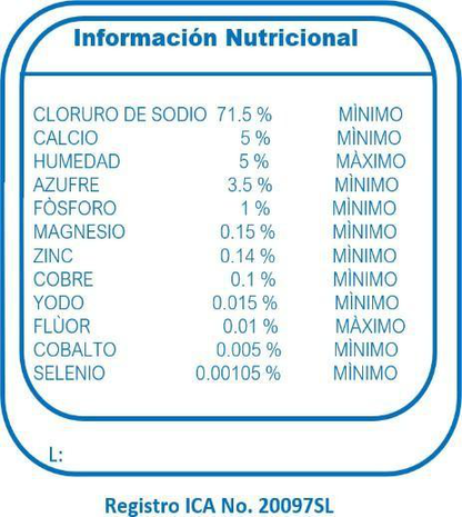 Sal mineralizada Uso General Suplegan - composición nutricional
