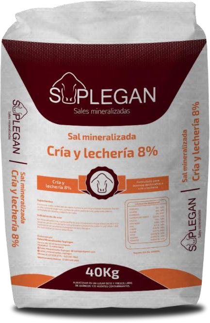 Sal mineralizada Cría y Lechería 8% Suplegan - imagen del empaque suministrado