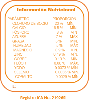 Sal mineralizada Energizada 8% Suplegan - composición nutricional
