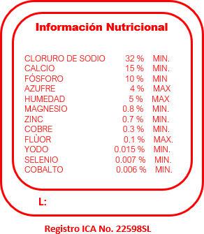 Sal mineralizada Lechería 10% Suplegan - composición nutricional